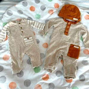 Baby boy neutral tones set of 2 long sleeve/pants rompers